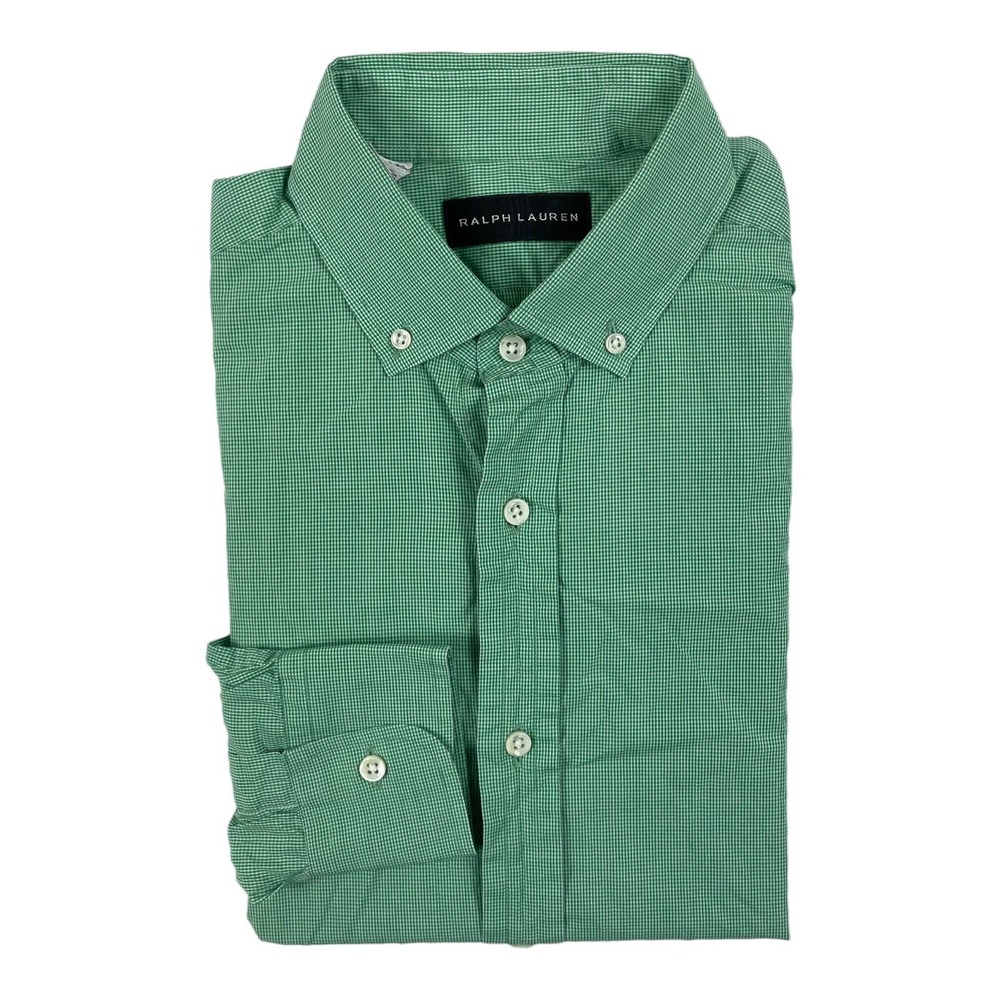 Ralph Lauren Black Label Green White Checked Button Front Shirt 15.5 Mens